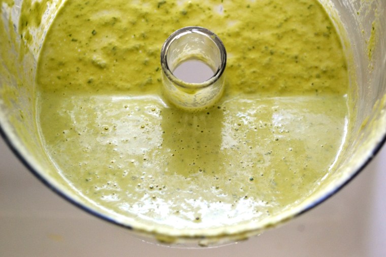 Creamy Pesto Spaghetti Squash with Chicken and Mushrooms - Big Eats Tiny Kitchen (Gluten Free, Paleo, Dairy Free)