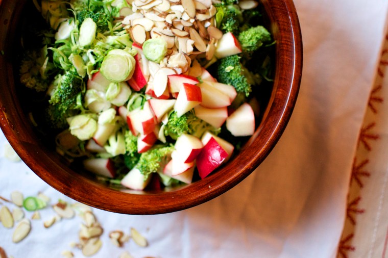 Broccoli, Apple, and Brussels Sprout Salad with Tahini-Maple Dressing // Big Eats Tiny Kitchen